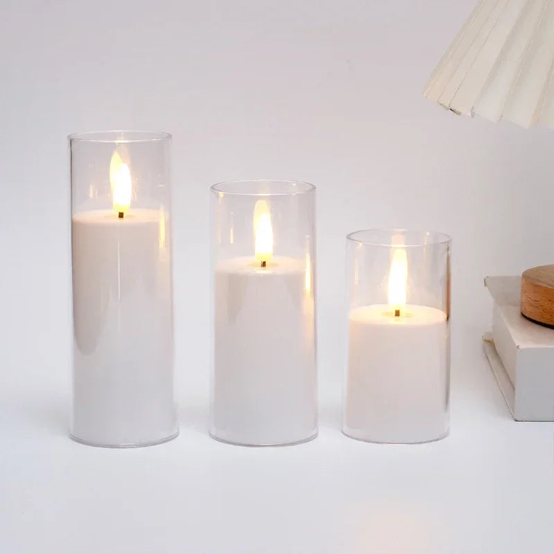 Led Electronic Candles Light Flameless Remote Timer Flickering Lamp Clear Acrylic Glass Battery Powered Wedding Party Christmas