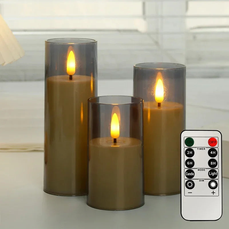 Led Electronic Candles Light Flameless Remote Timer Flickering Lamp Clear Acrylic Glass Battery Powered Wedding Party Christmas